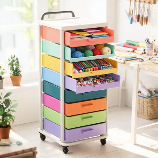 Ten drawer rolling cart