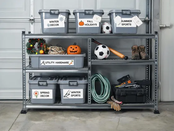 Garage storage totes by season